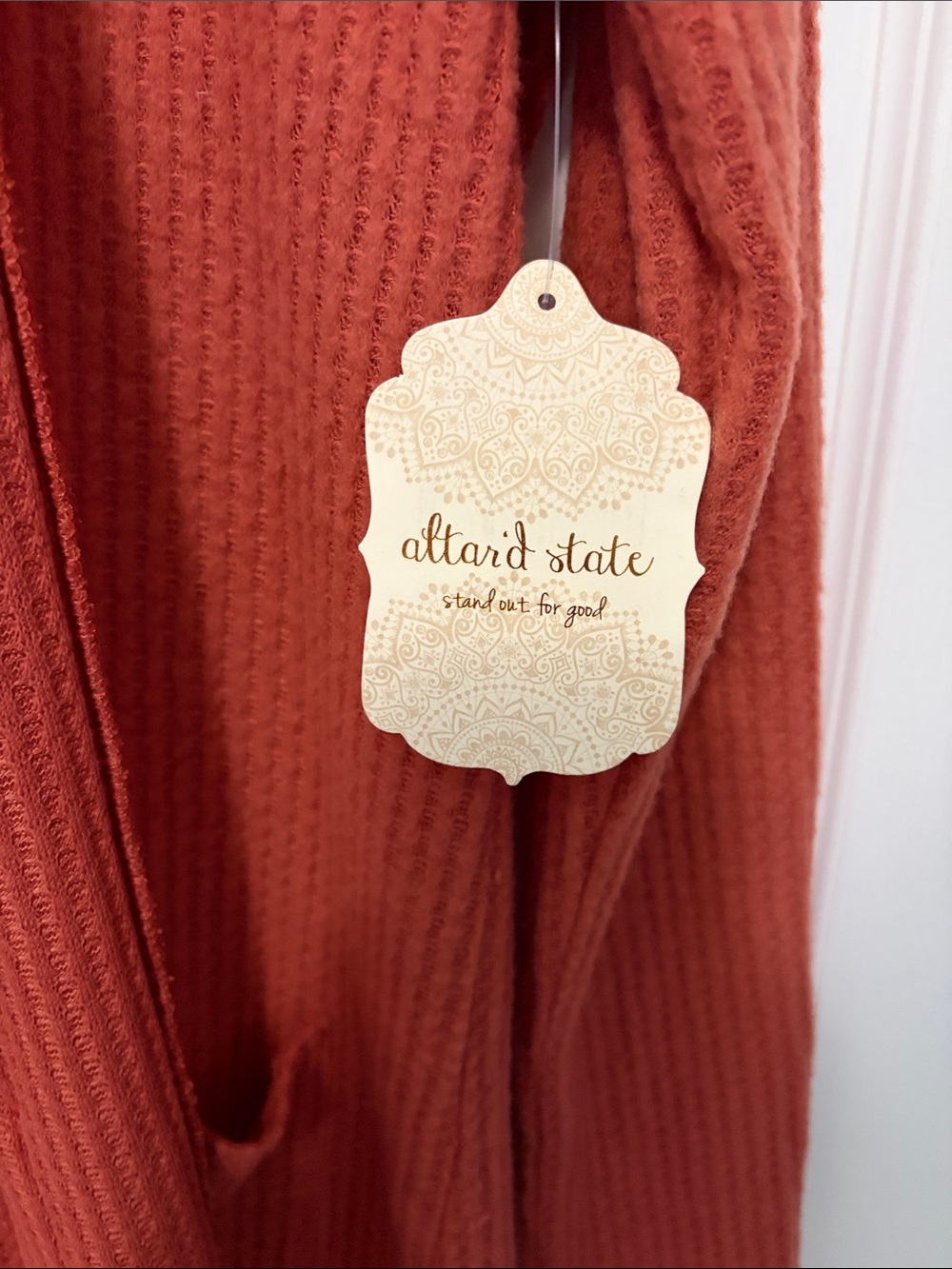 Altar'd State Ribbed Open Cardigan in Rust - Picture 2 of 4